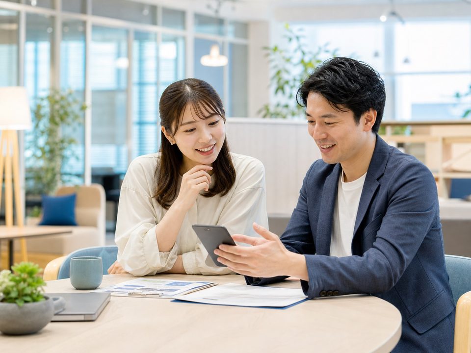 適職診断の結果を確認するキャリアアドバイザーと求職者